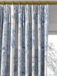 John Lewis & Partners Baxter Swirl Stripe Pair Blackout Lined Pencil Pleat Curtains, White/Marine Blue