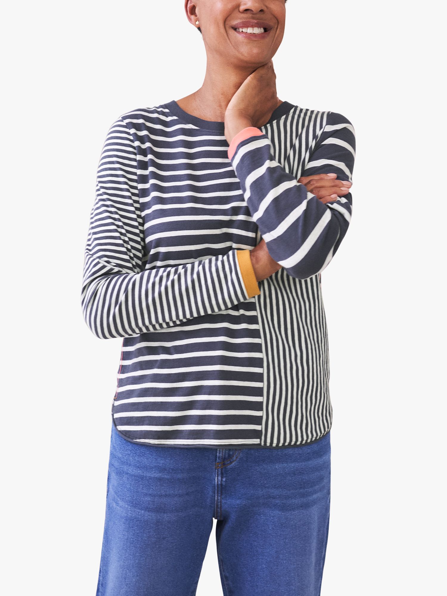 White Stuff Cassie Cotton Crew Neck Stripe T Shirt Navy Multi 