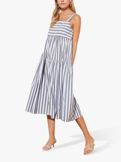 Trendyol Striped Midi Smock Dress, Navy, 6