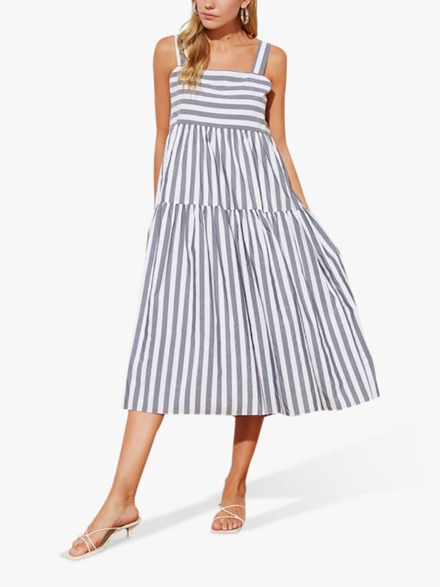 Trendyol Striped Midi Smock Dress, Navy, 6