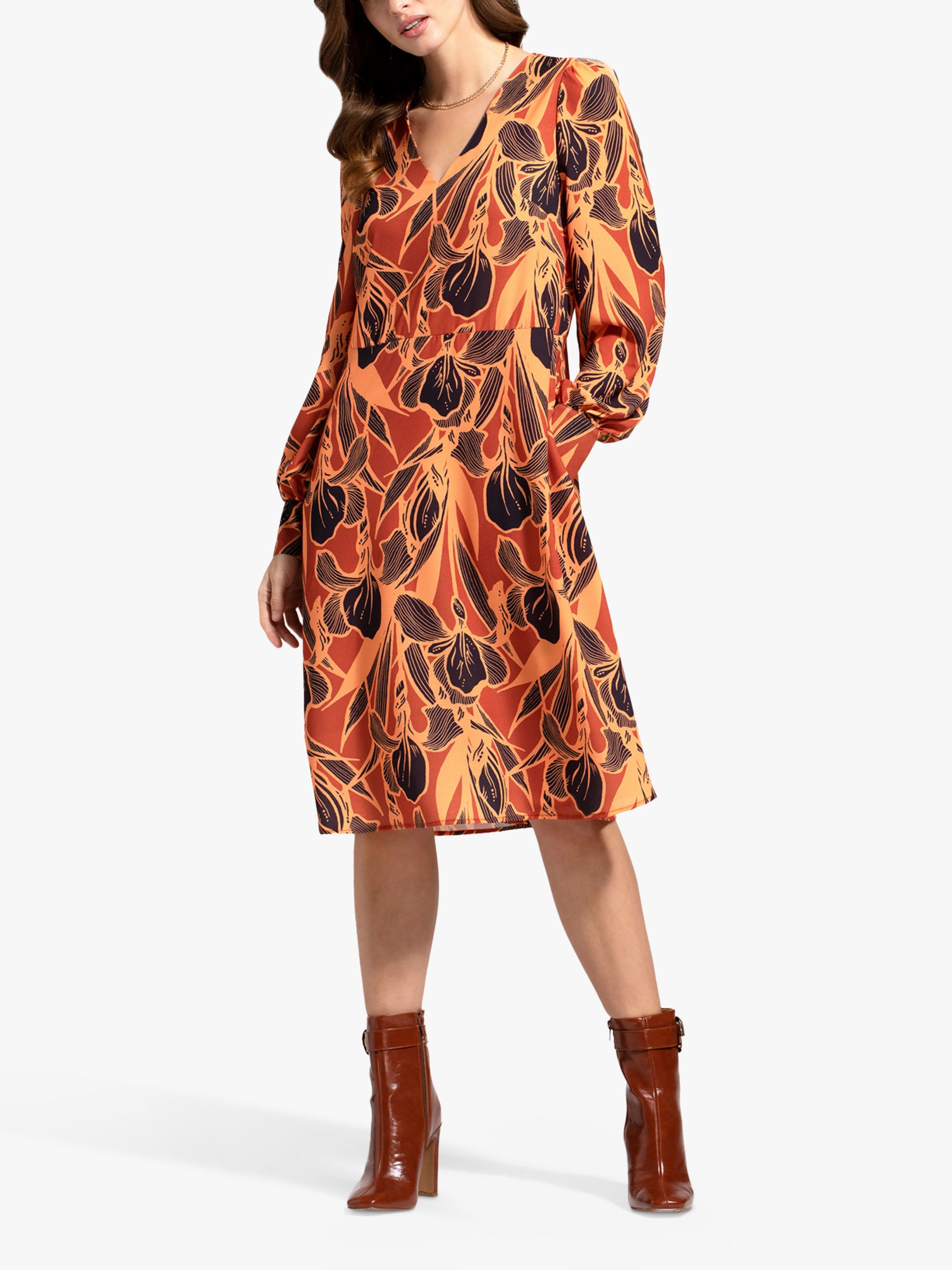 HotSquash Floral Chiffon Dress, Brown/Multi