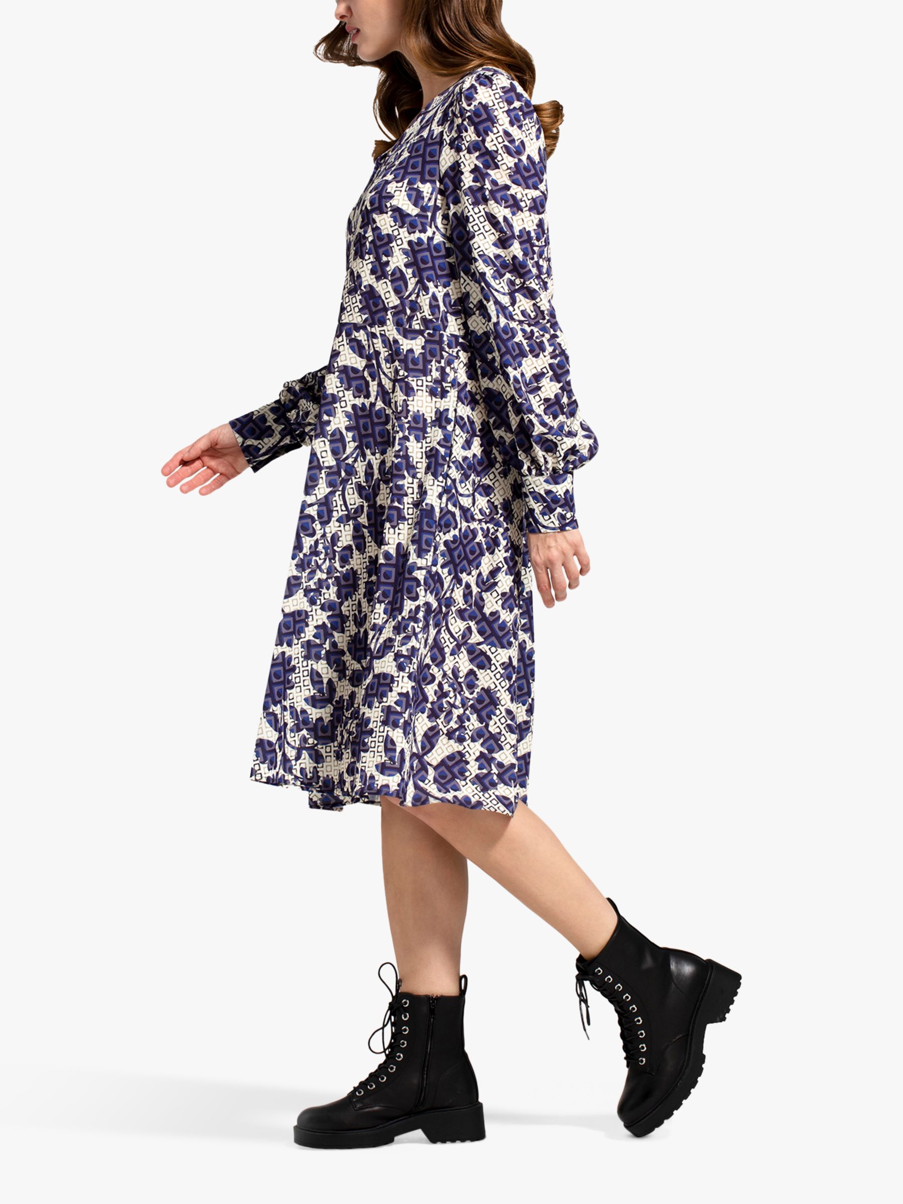 Buy HotSquash Geometric Blossom Print Chiffon Dress, Blue Online at johnlewis.com