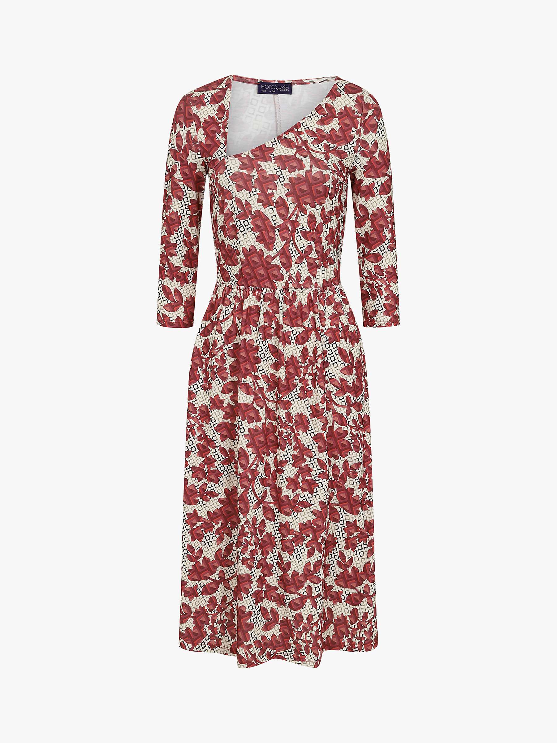 Buy HotSquash Geo Blossom Print Asymmetric Neck Midi Dress, Red/Multi Online at johnlewis.com
