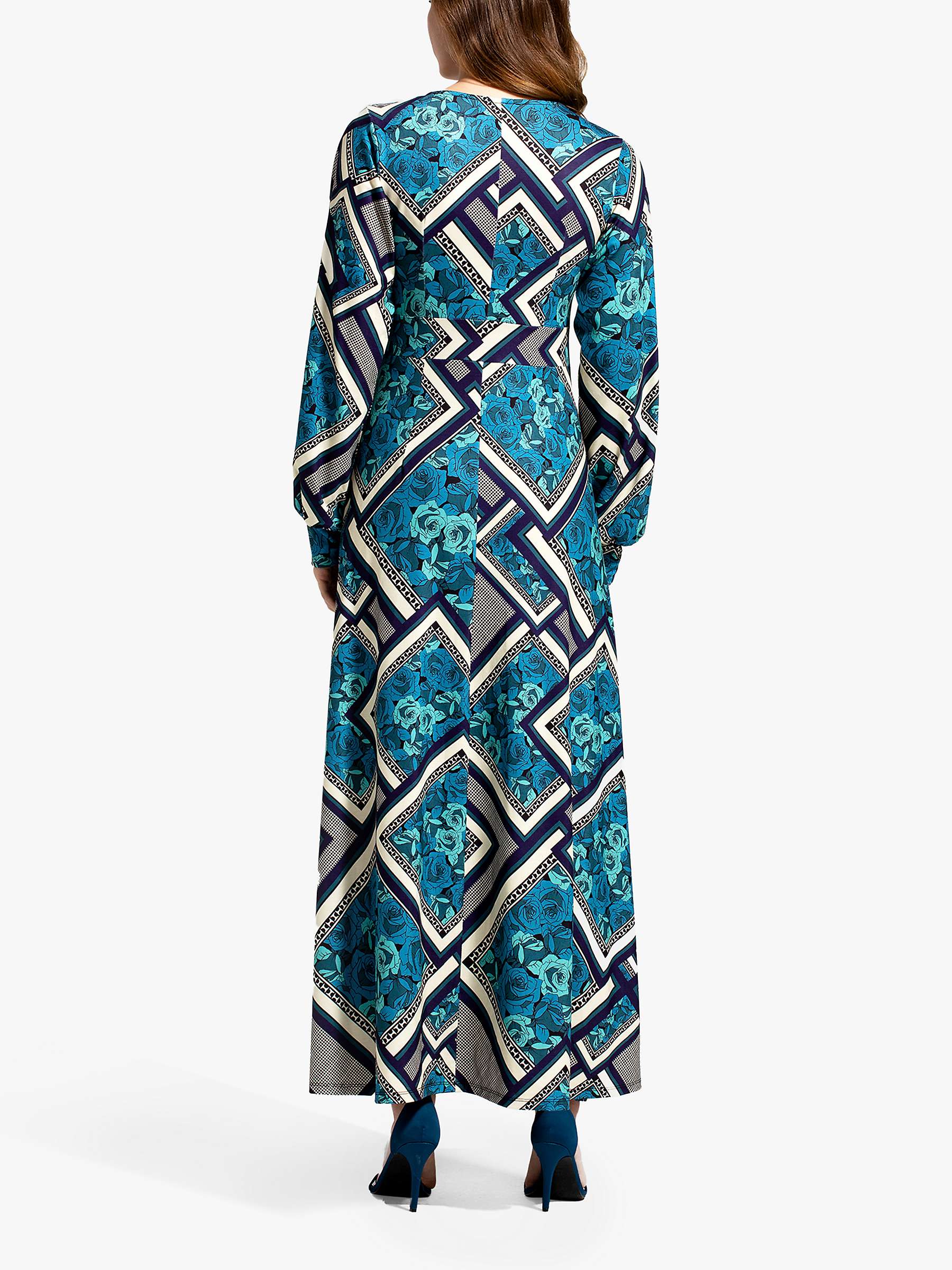Buy HotSquash Retro Tile Print V-Neck Long Sleeve Maxi Dress, Teal Online at johnlewis.com