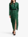 HotSquash Spot Print Tie Neck Maxi Dress, Bottle Green