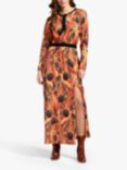 HotSquash Floral Print Tie Neck Maxi Dress, Brown