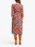 HotSquash Retro Tile Print Asymmetric Neck Midi Dress, Orange/Multi