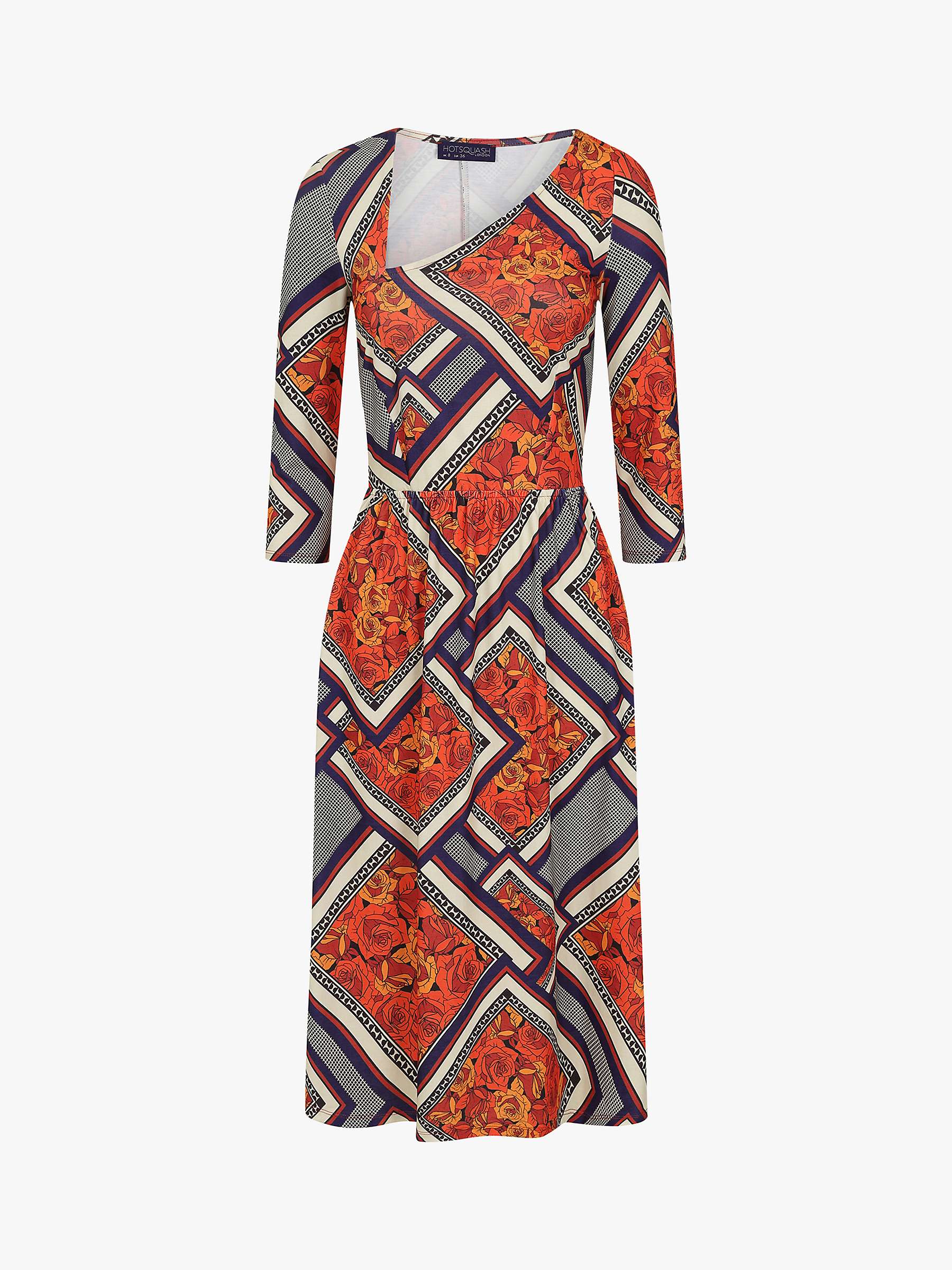 Buy HotSquash Retro Tile Print Asymmetric Neck Midi Dress, Orange/Multi Online at johnlewis.com