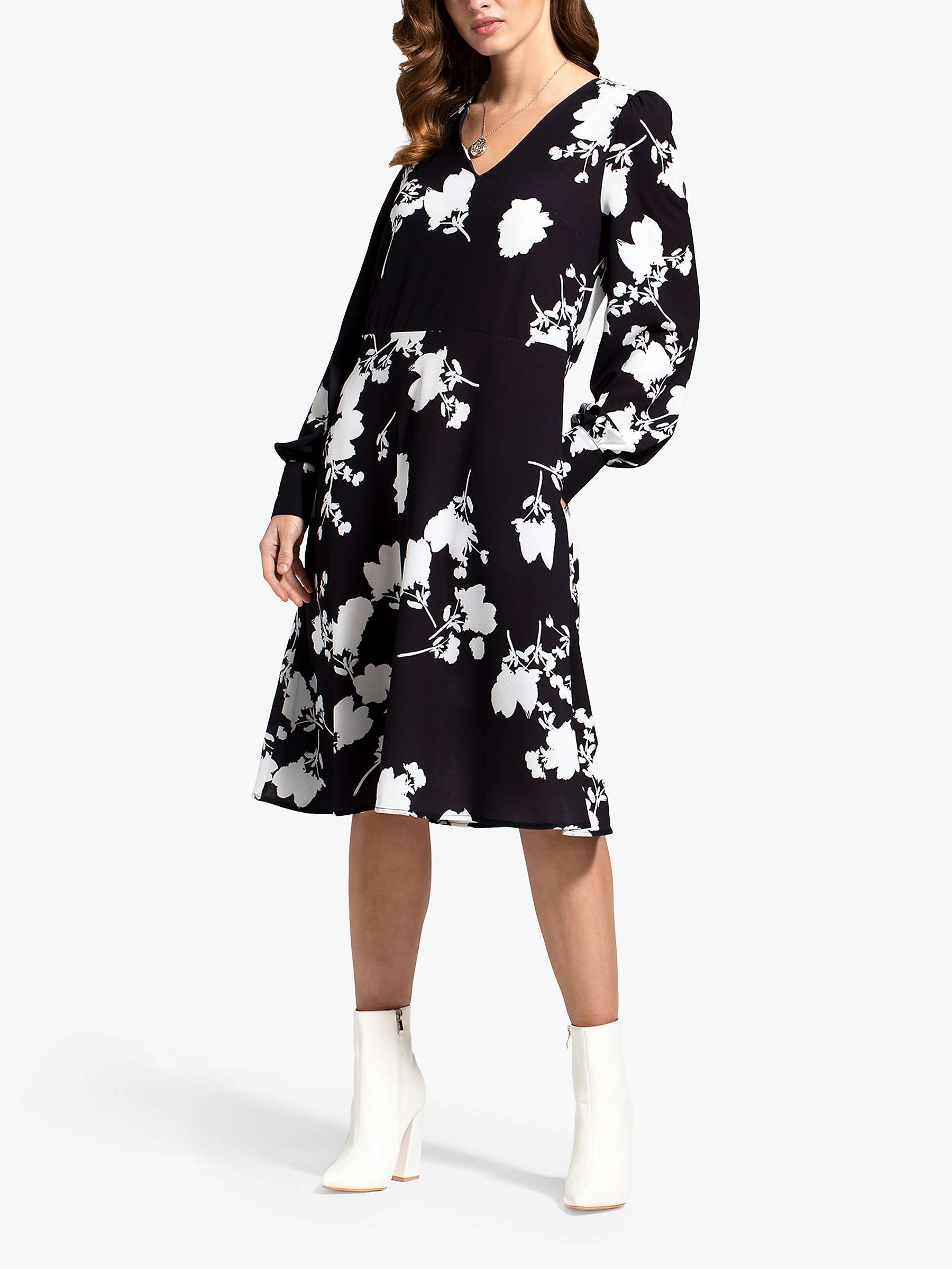 Buy HotSquash Floral Chiffon Dress, Black/White Online at johnlewis.com