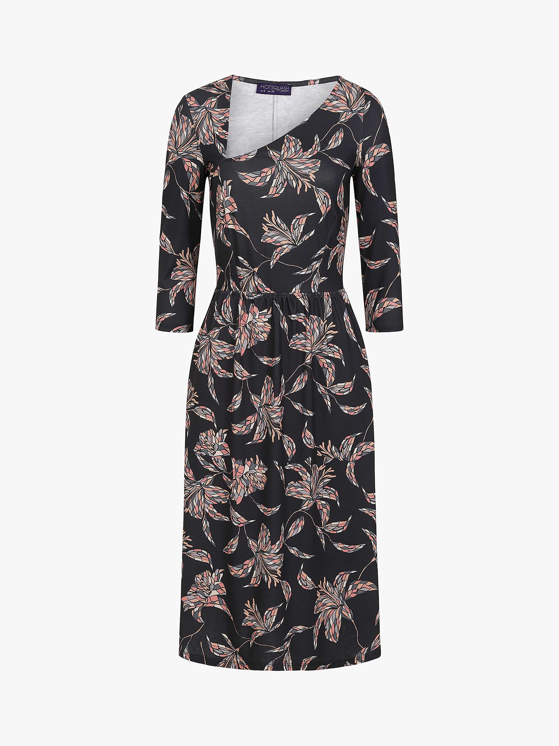 Buy HotSquash Mosaic Floral Print Asymmetric Neck Midi Dress, Black/Multi Online at johnlewis.com