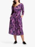 HotSquash Damson Floral Print Asymmetric Neck Midi Dress, Purple