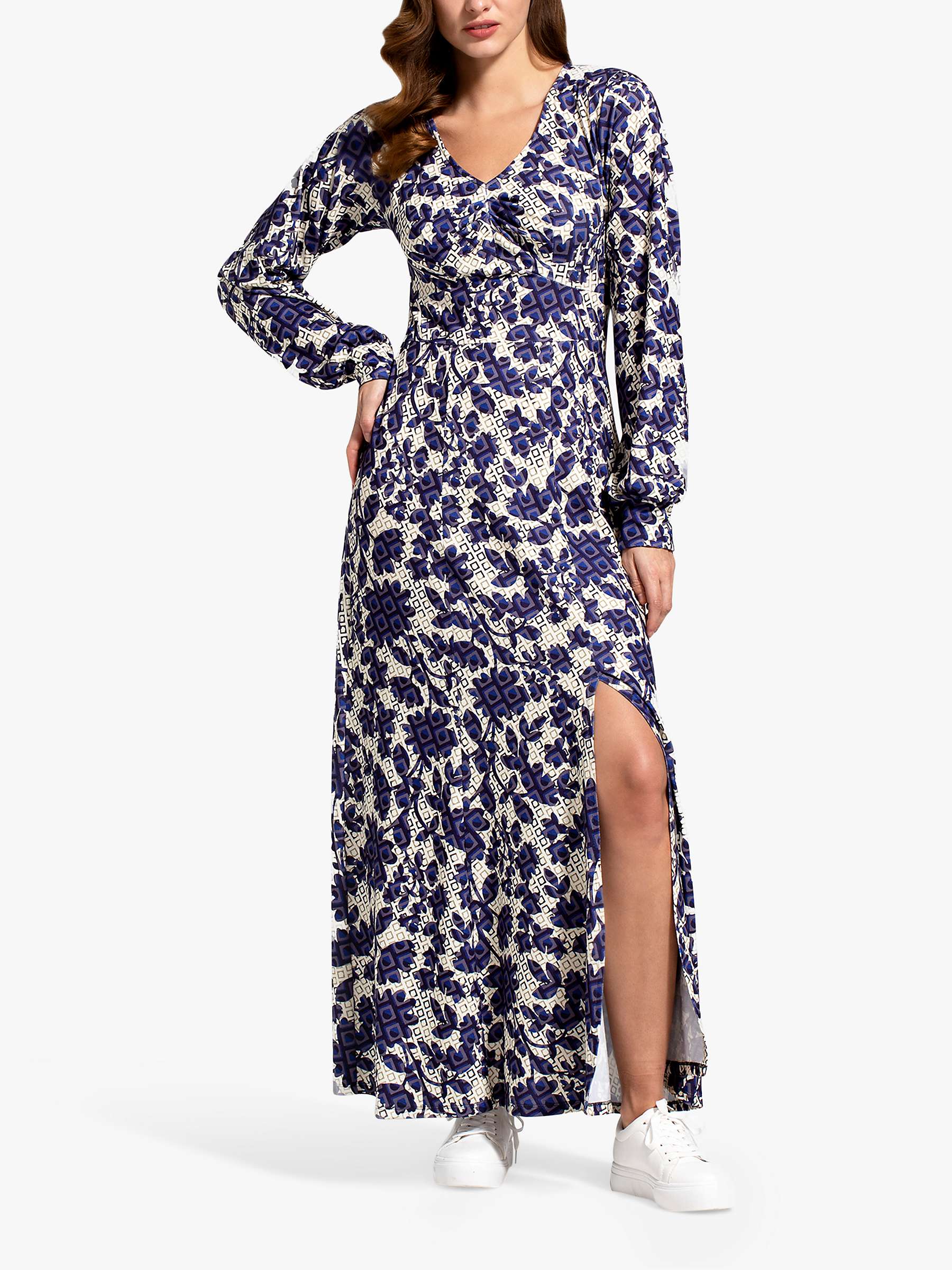 Buy HotSquash Geo Blossom Print Long Sleeve Maxi Dress, Blue/Multi Online at johnlewis.com