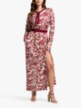 HotSquash Blossom Print Tie Neck Maxi Dress, Burgundy