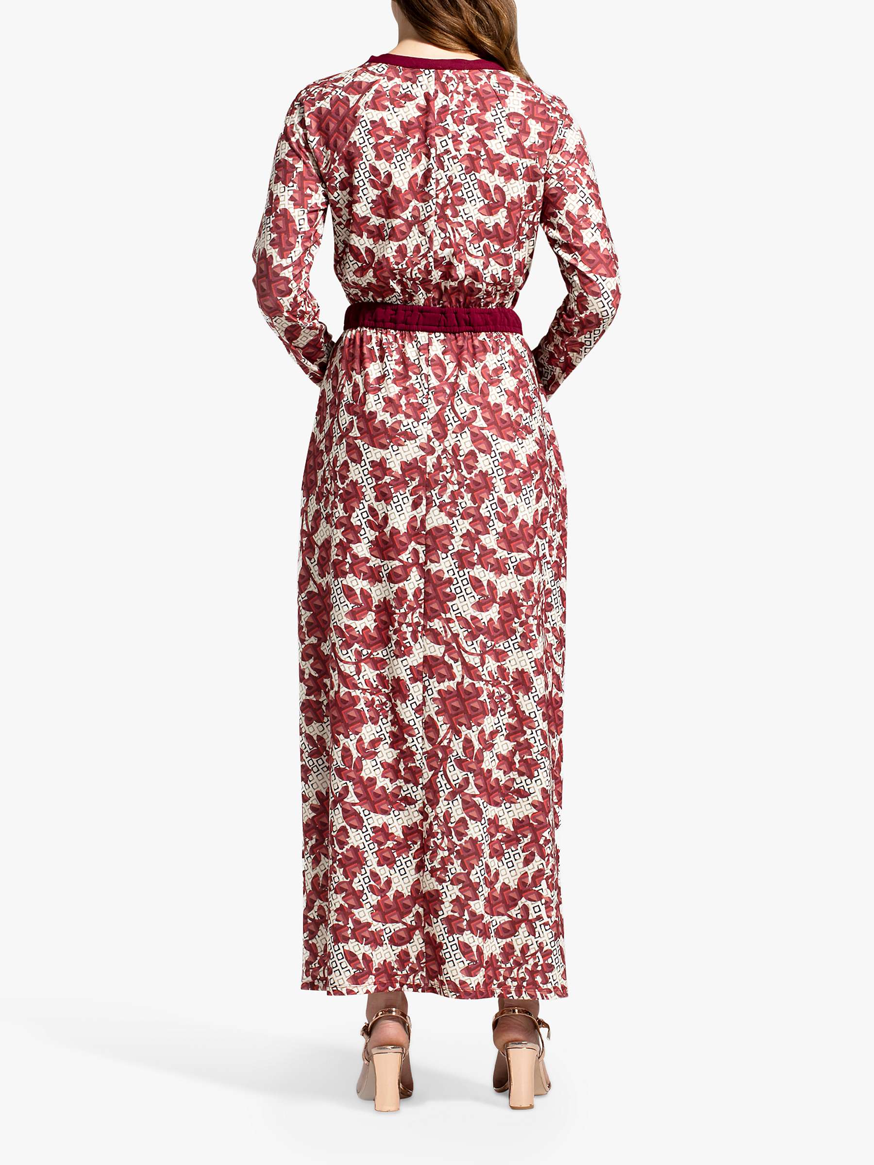 Buy HotSquash Blossom Print Tie Neck Maxi Dress, Burgundy Online at johnlewis.com