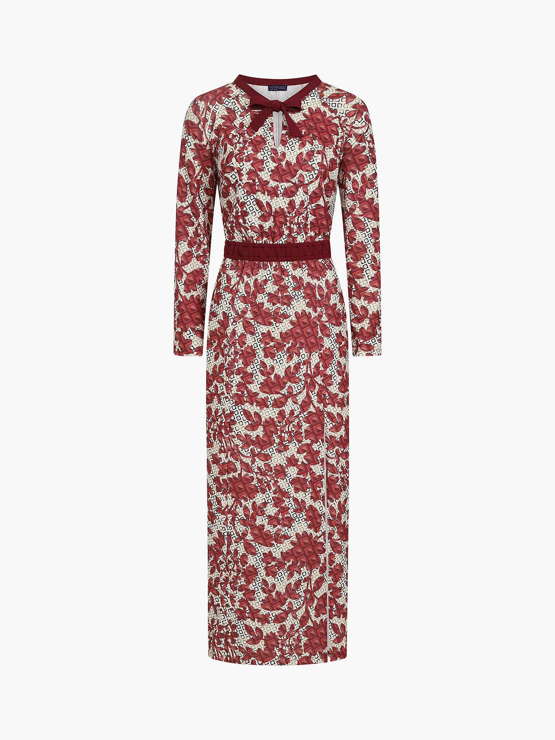 HotSquash Blossom Print Tie Neck Maxi Dress, Burgundy at John Lewis ...