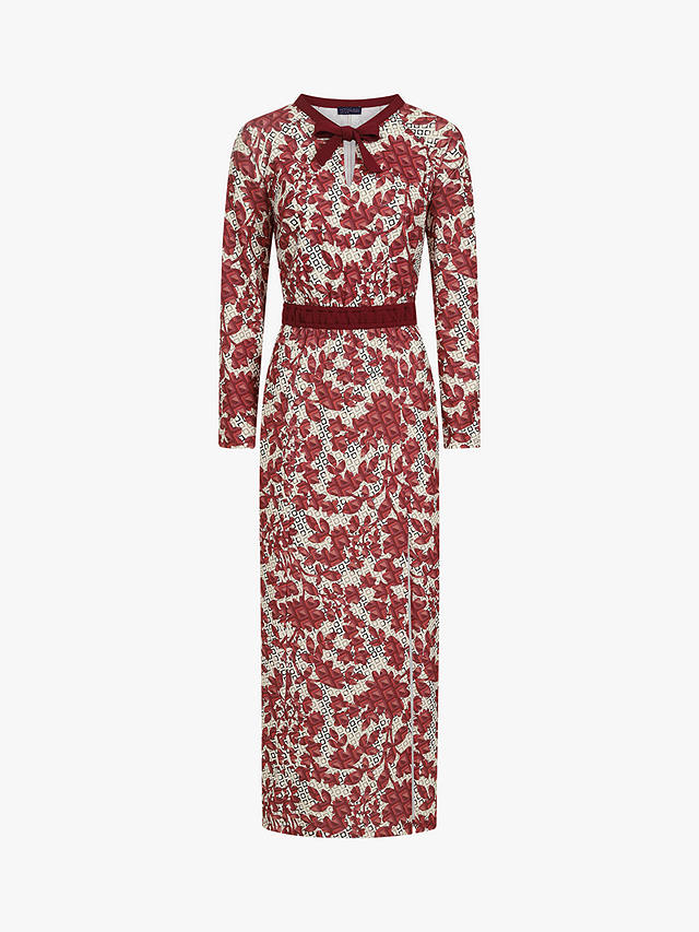 HotSquash Blossom Print Tie Neck Maxi Dress, Burgundy