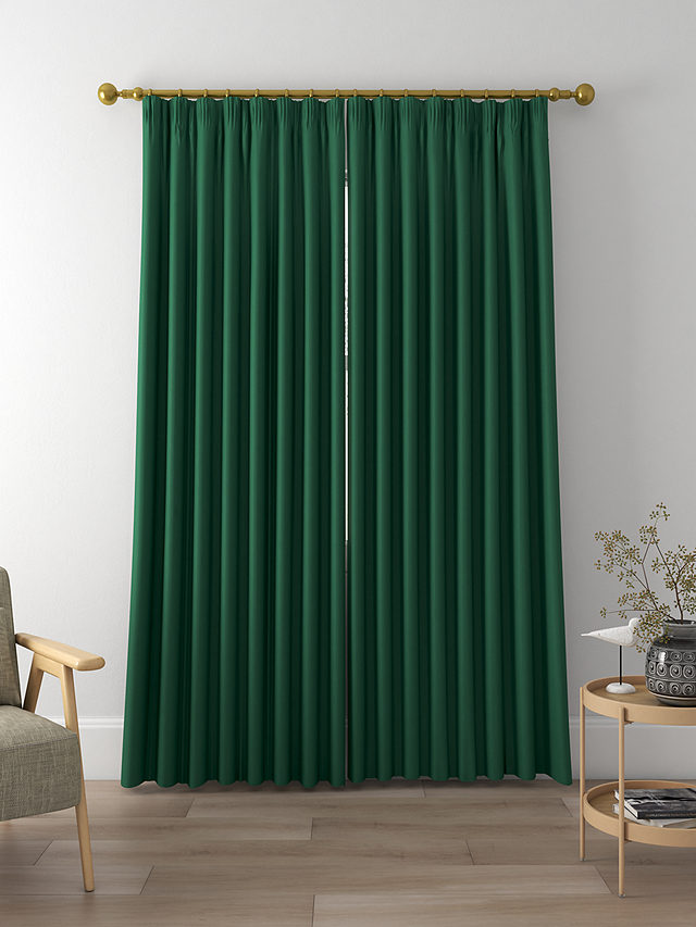 John Lewis Velvet Pair Lined Pencil Pleat Curtains, Emerald, W167 x Drop 137cm