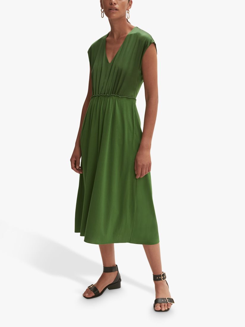 Jigsaw Silk Satin Front Midi Dress, Green at John Lewis & Partners
