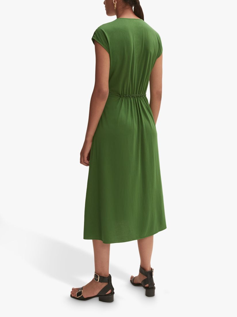 Jigsaw Silk Satin Front Midi Dress, Green