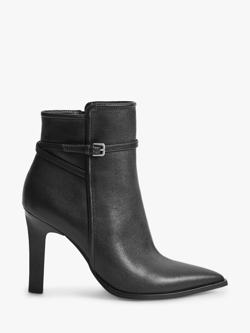 Reiss Ada Leather Pointed Toe Ankle Boots, Black at John Lewis & Partners