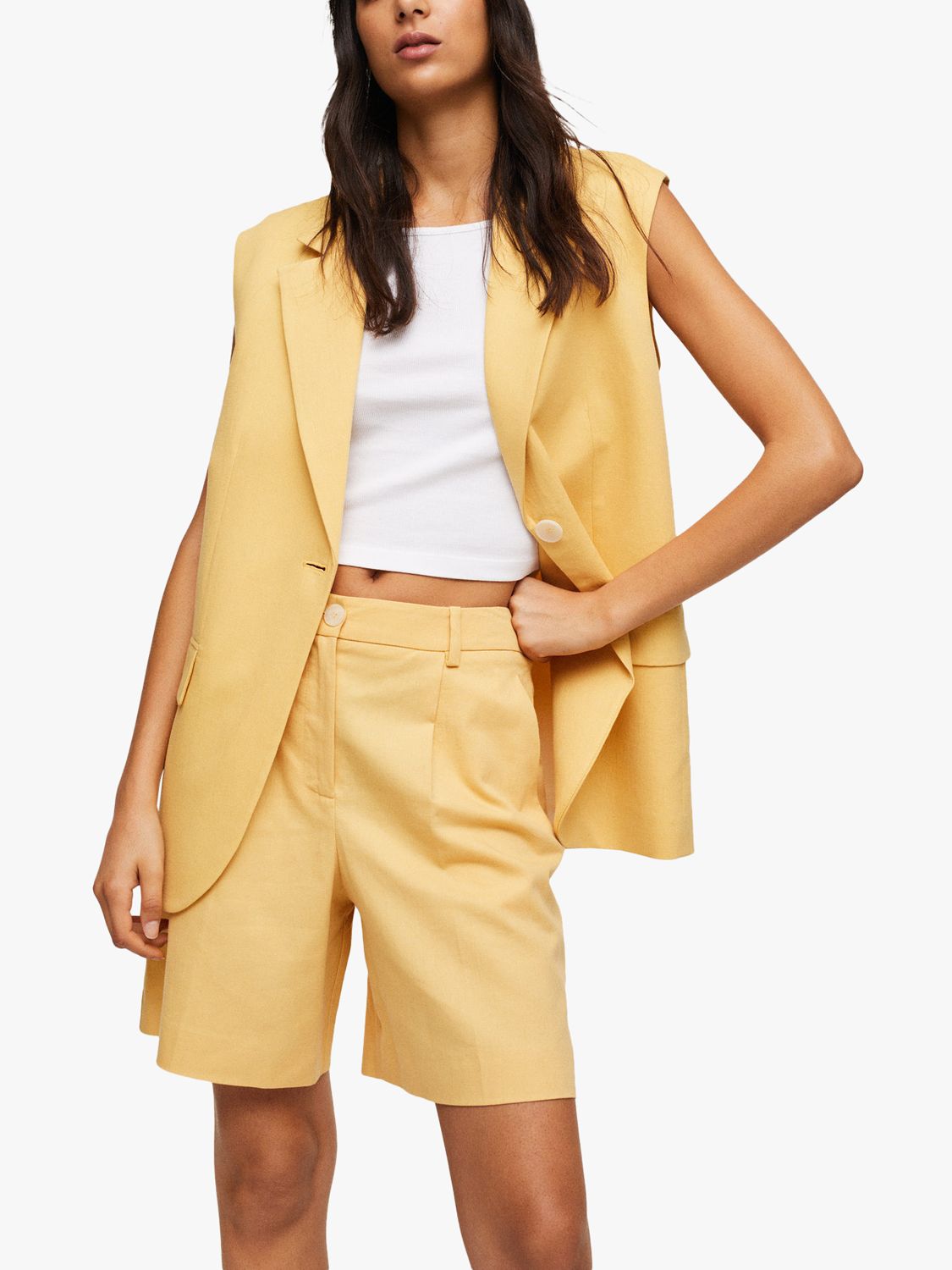 Mango Oversized Cotton Blend Suit Waistcoat, Yellow, XS