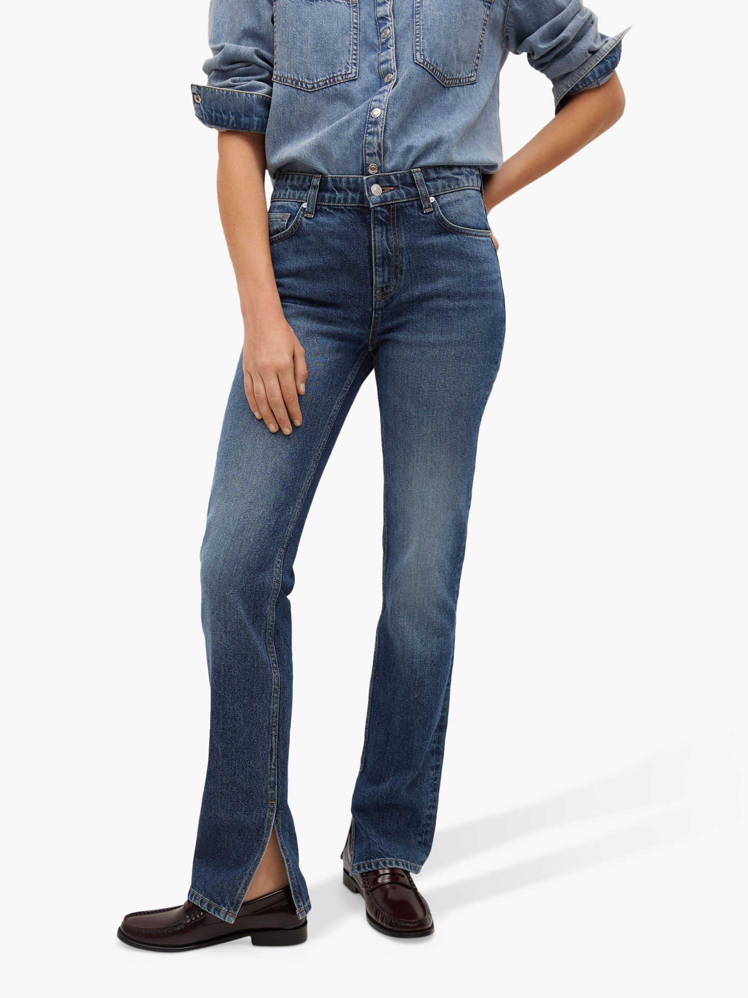 Women's Jeans Button Side Split Hem Straight Leg Jeans Jeans for