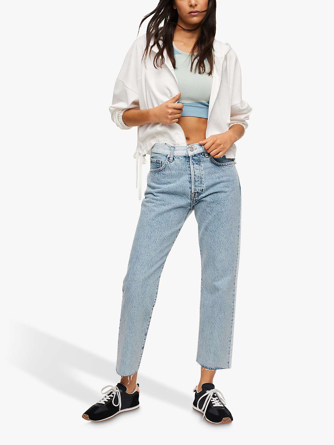 Mango Combined Style Frayed Jeans, Blue at John Lewis & Partners