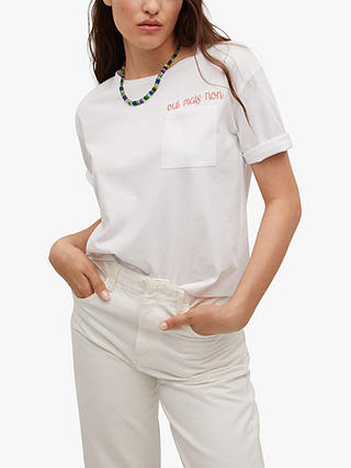 Mango Oui Mais Non Slogan Recycled Cotton T-Shirt, White
