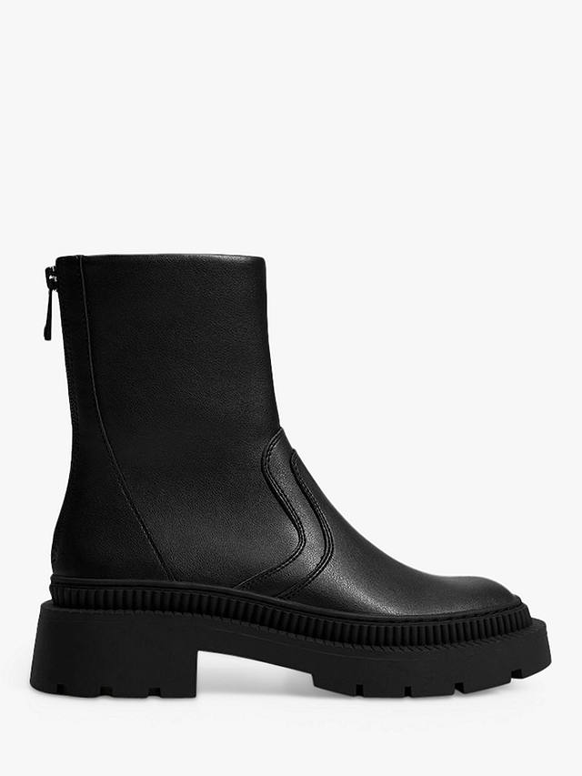 Mango Leather Track Block Heel Ankle Boots, Black at John Lewis & Partners