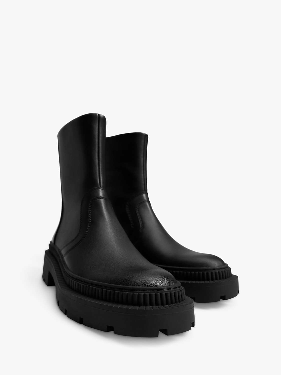 Buy Mango Leather Track Block Heel Ankle Boots, Black Online at johnlewis.com