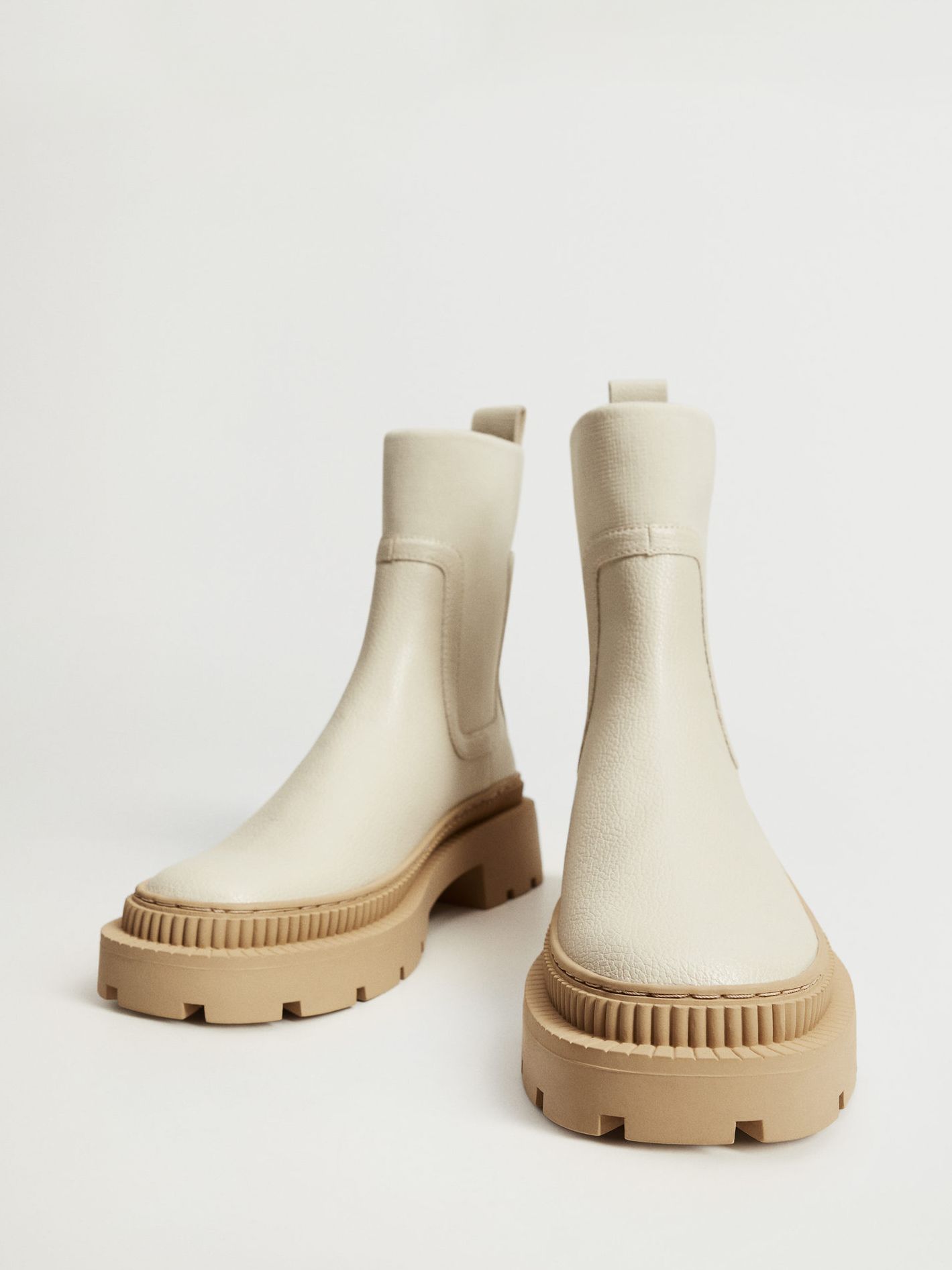 Mango Leather Track Outsole Block Heel Ankle Boots, Off White at John ...