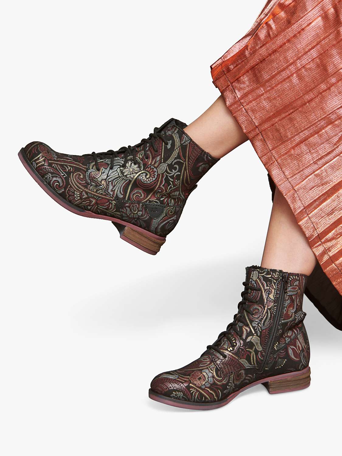 Buy Josef Seibel Sanja 01 Paisley Leather Ankle Boots, Black Online at johnlewis.com