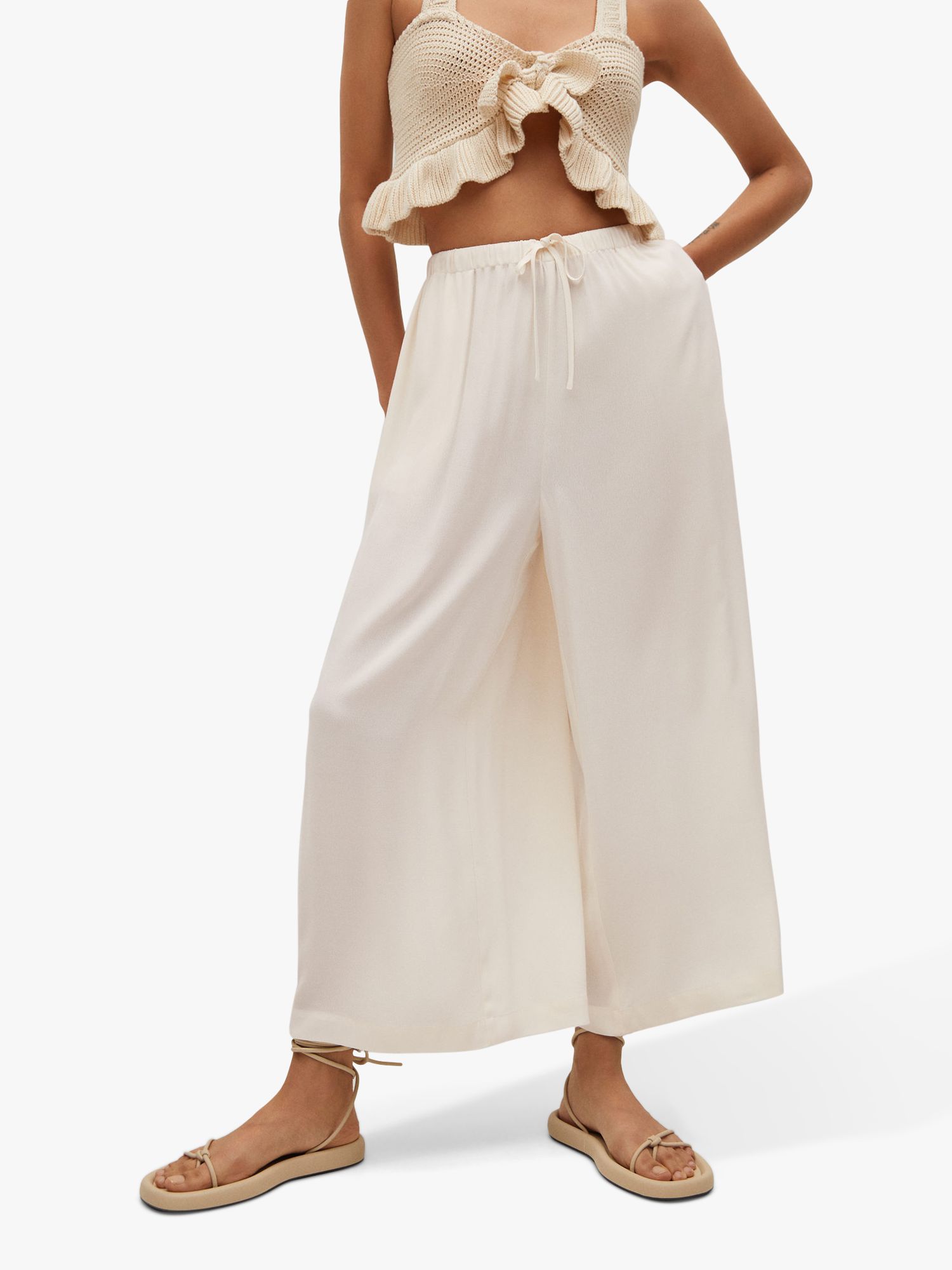 Mango Flowy Culotte Trousers, White at John Lewis & Partners