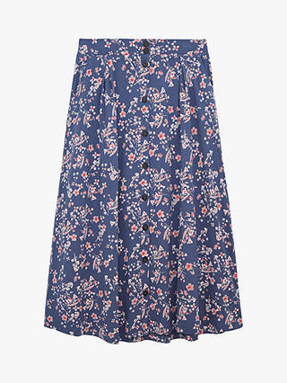 White Stuff Mora Floral Print Jersey Skirt, Blue/Multi