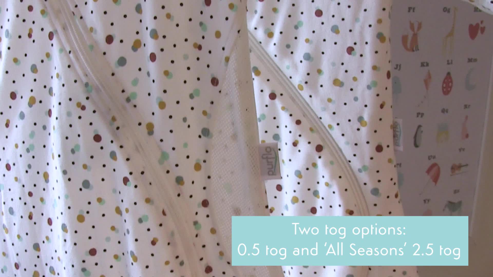 Purflo Scandi Spot Print Baby Sleeping Bag, 0.5 Tog, Multi, 3-9 months