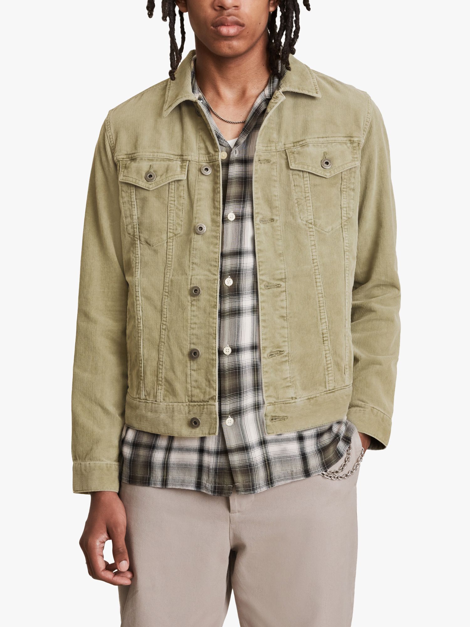 AllSaints Marton Organic Cotton Denim Jacket, Dusty Olive Green