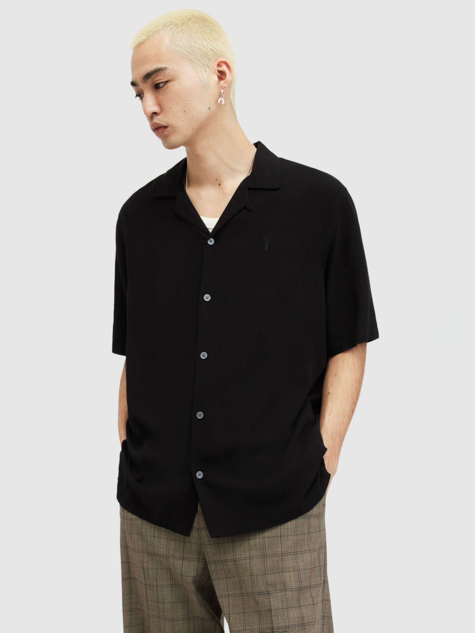 AllSaints Venice Short Sleeve Shirt, Black at John Lewis & Partners