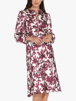 Adrianna Papell Floral Scroll Print Dress, Burgundy/Multi