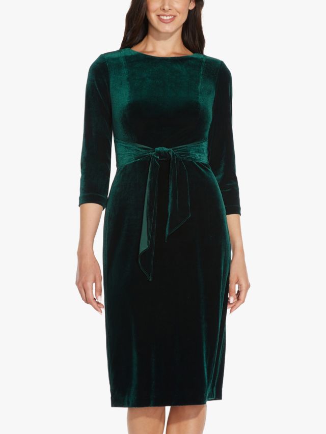 Adrianna Papell Velvet Tie Waist Detail Dress Hunter 12