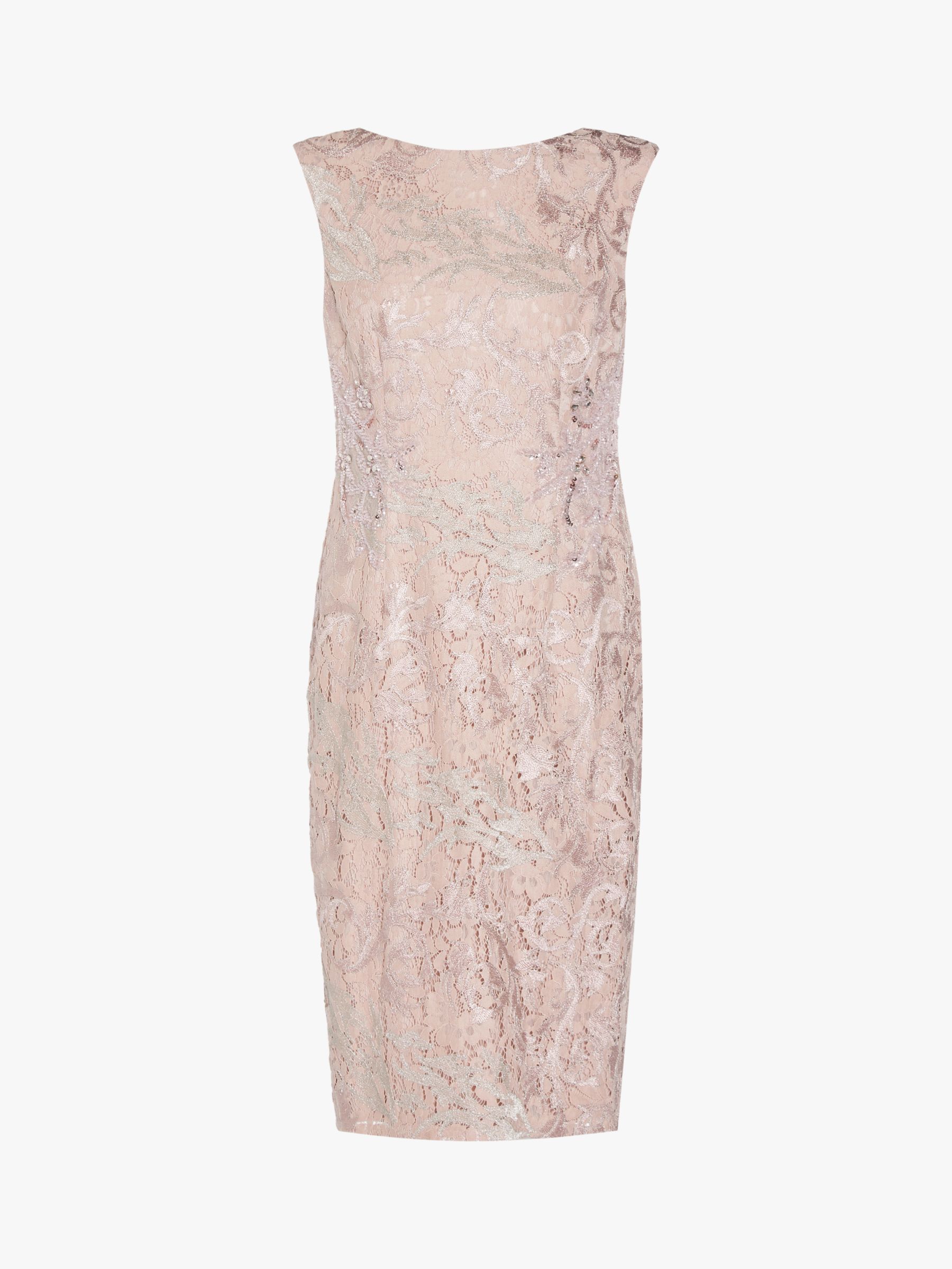 Adrianna Papell Embroidered Midi Dress, Dusty Rose at John Lewis & Partners