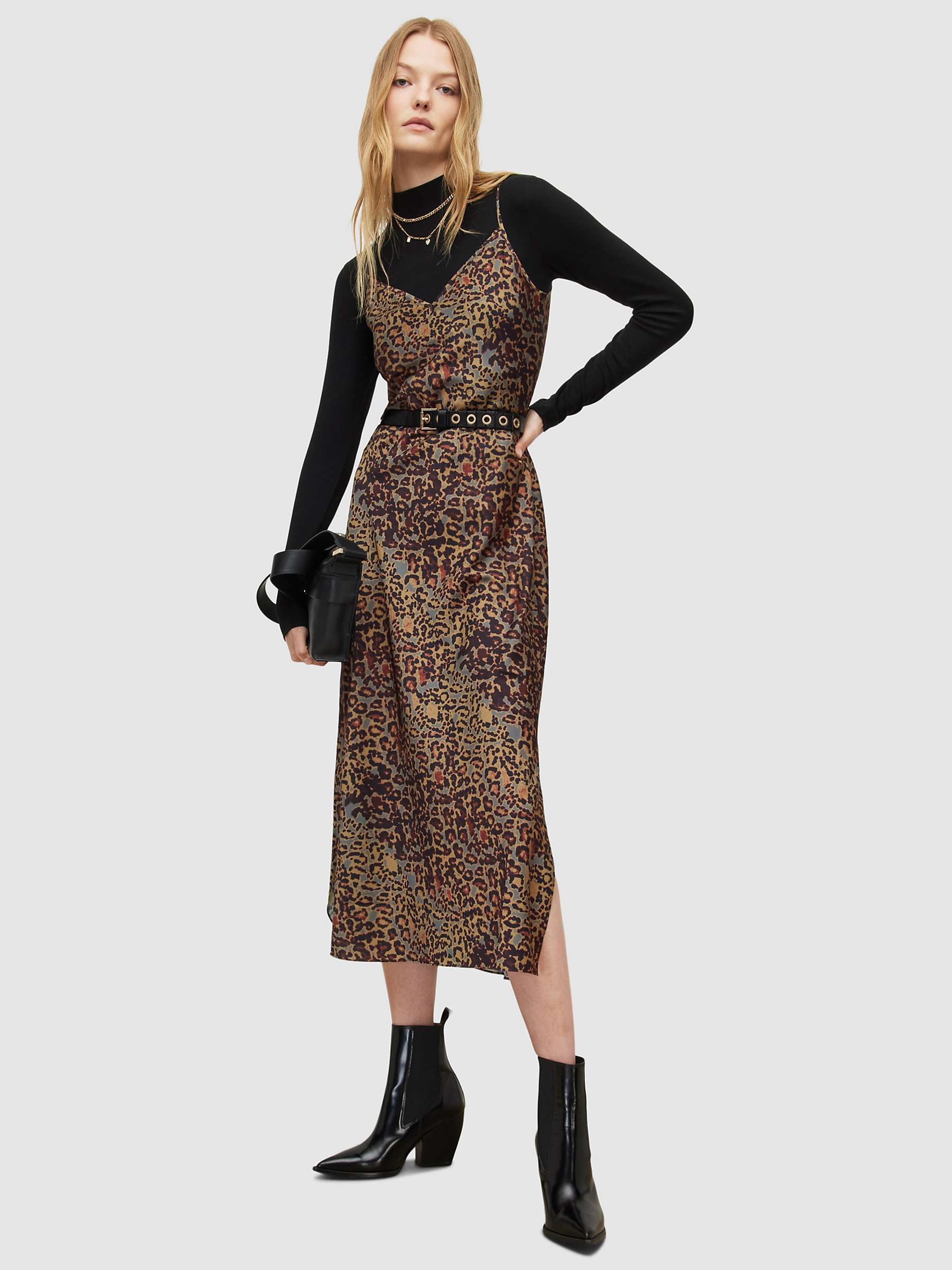 Buy AllSaints Tiana Leopard Print Slip Dress, Khaki Online at johnlewis.com
