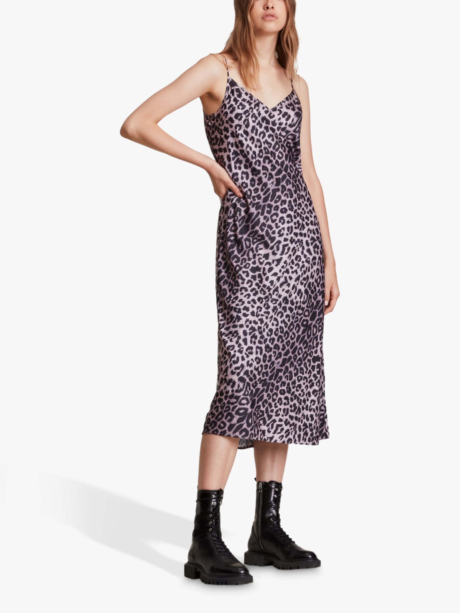 AllSaints Tierny Leopard Print Slip Dress, Soft Pink at John Lewis