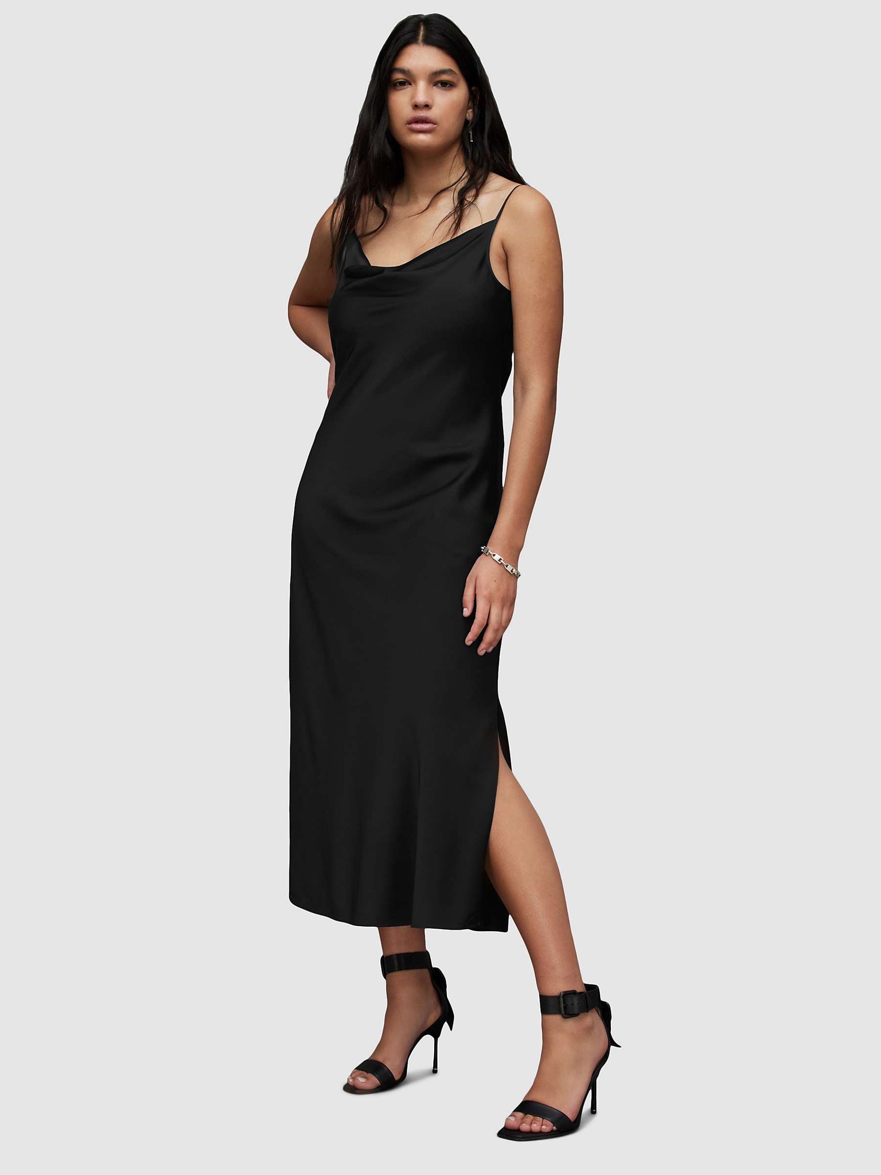AllSaints Hadley Midi Slip Dress, Black at John Lewis & Partners