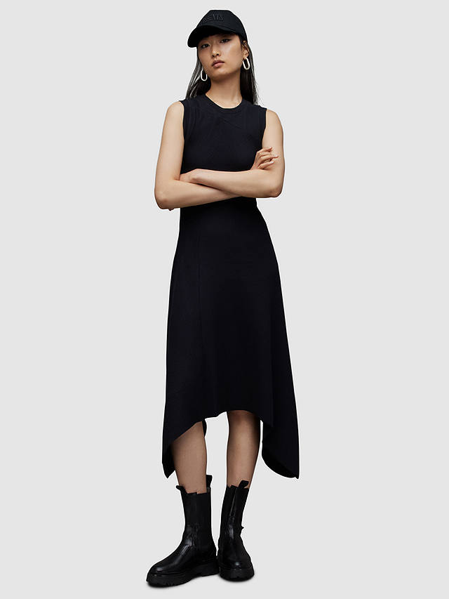 AllSaints Gia Asymmetric Hem Midi Dress