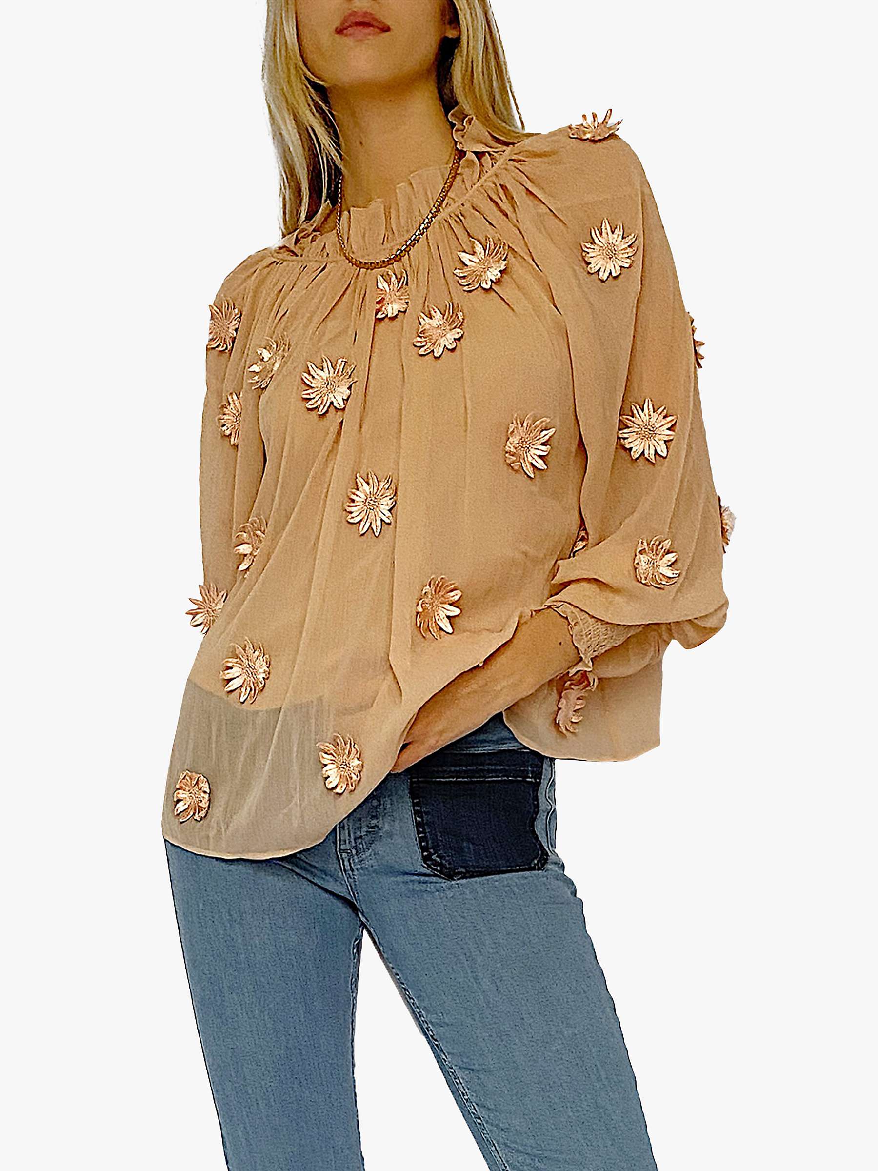 Buy French Connection Aziza Lace Long Sleeve Top, Clay Nude Online at johnlewis.com