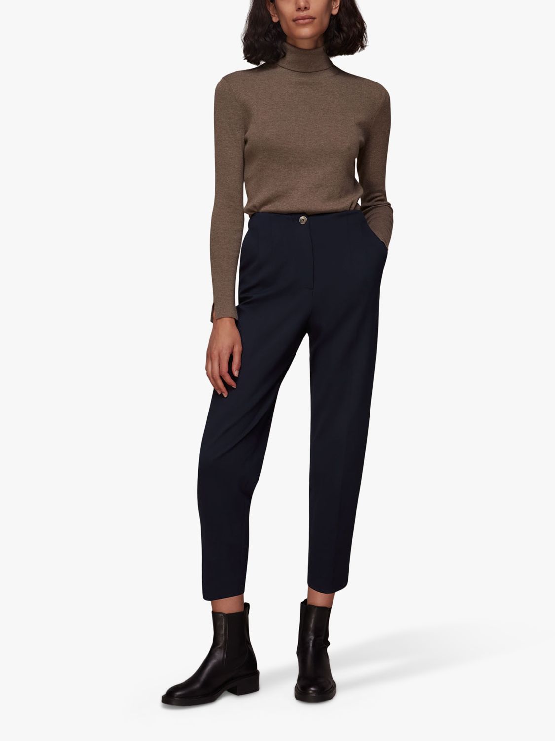 Whistles Lila Tapered Ponte Trousers, Navy