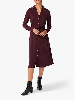 Hobbs Jersey Shirt Midi Dress, Burgundy