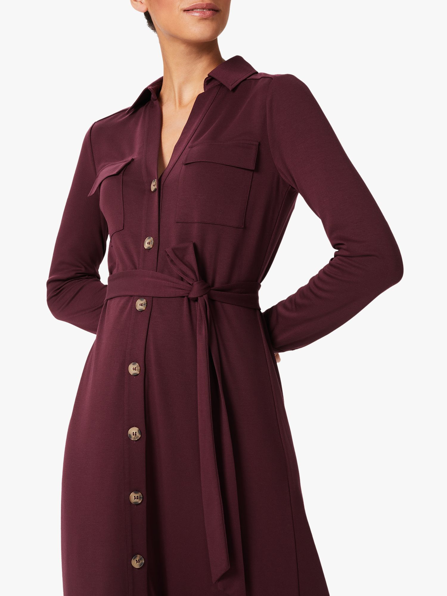 Hobbs Jersey Shirt Midi Dress, Burgundy