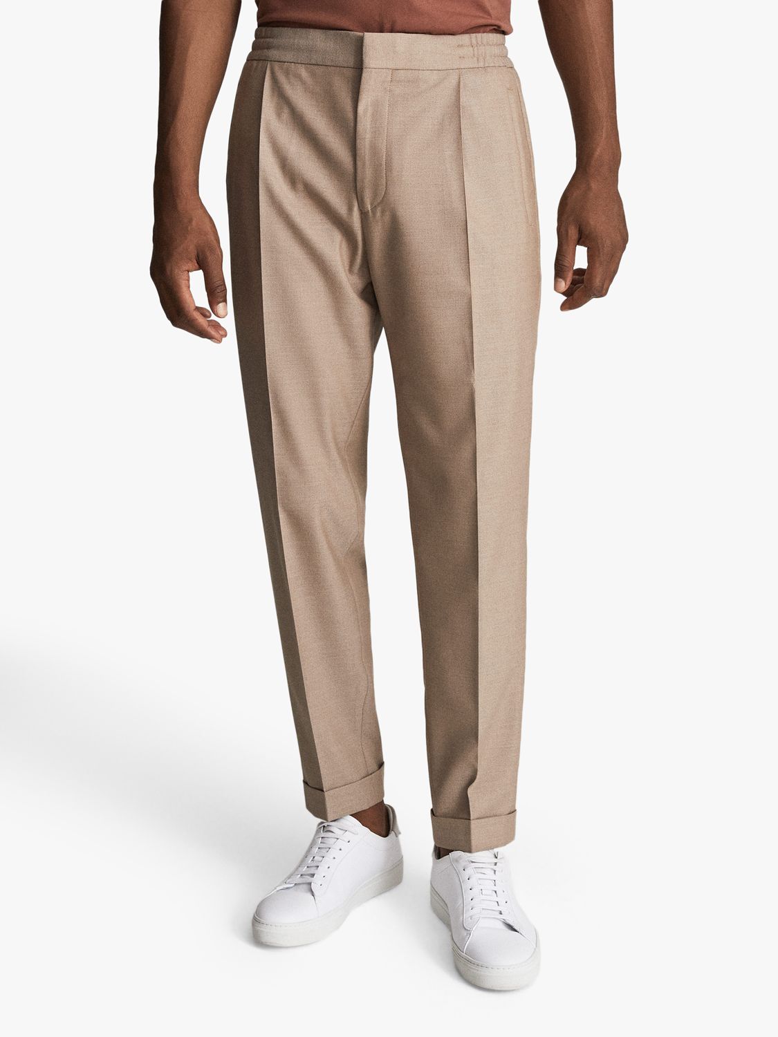 Reiss Brighton Pleat Front Trousers, Fawn at John Lewis & Partners