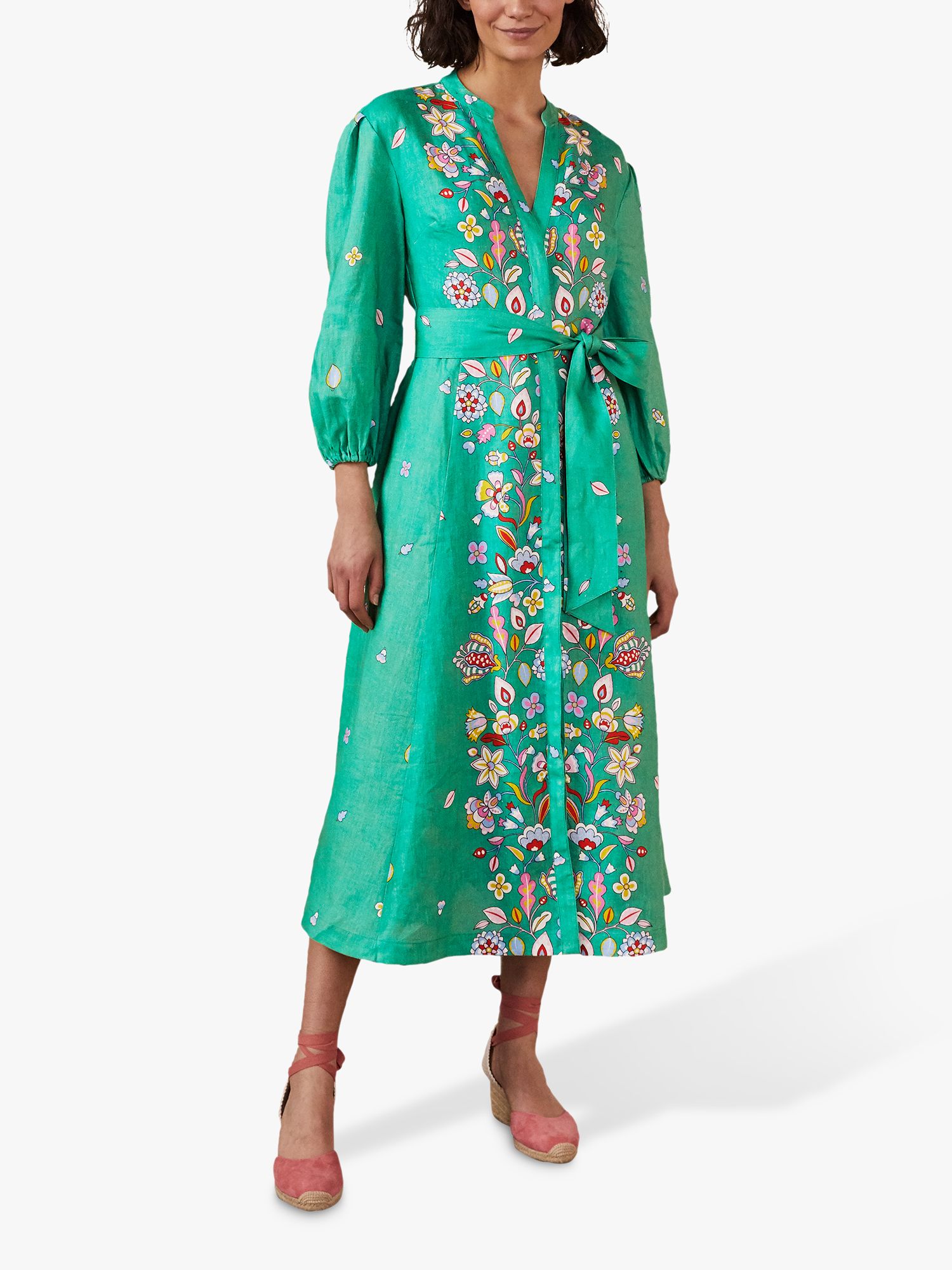 Boden Addie Linen Midi Dress, Green, 8